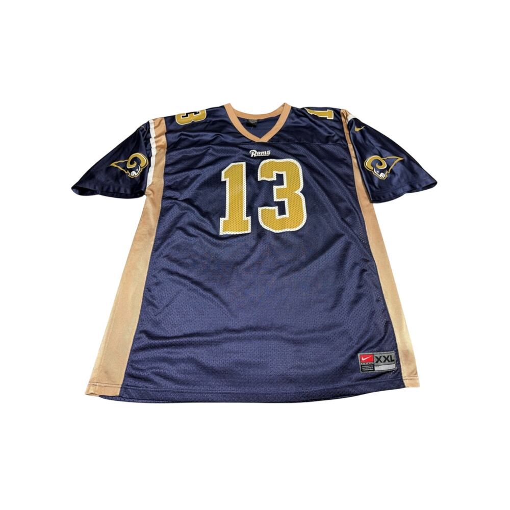 Vintage St Louis Rams Jersey Mens Nike 2XL Blue Kurt Warner #13 Nike NO FLAWS